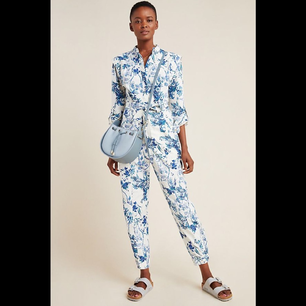 Anthropologie Floral Blue Jumpsuit